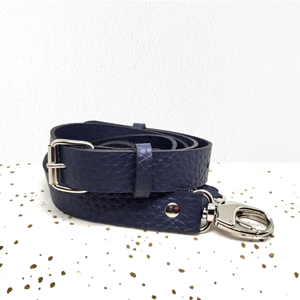 Bandoulière réglable en cuir grainé Bleu foncé Les Jolies Anses