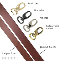 Bandoulière de sac Réglable à mousquetons en Cuir lisse Marron camel