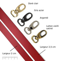 Bandoulière de sac réglable à mousquetons Cuir lisse Rouge