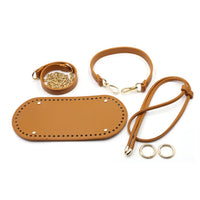 Kit fond de sac + anses simili cuir marron camel - 4 pièces