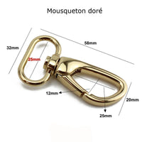 Anse de sac à gros mousquetons Cuir noir 2,5 cm de large - les-jolies-anses