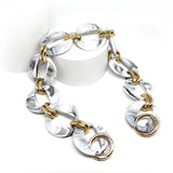 anse chaine de sac à main acrylique marbré gris et noir et boucles métal doré