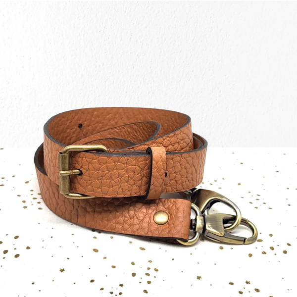 Bandoulière réglable en cuir grainé Marron camel Les Jolies Anses