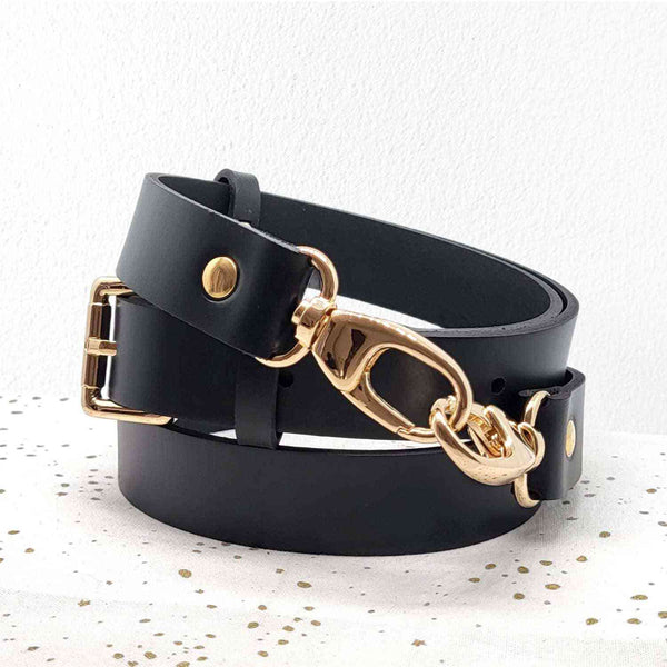 Bandoulière de sac réglable à mousquetons Cuir noir Les Jolies Anses