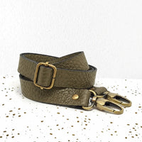 Bandoulière de sac réglable en Cuir grainé Kaki